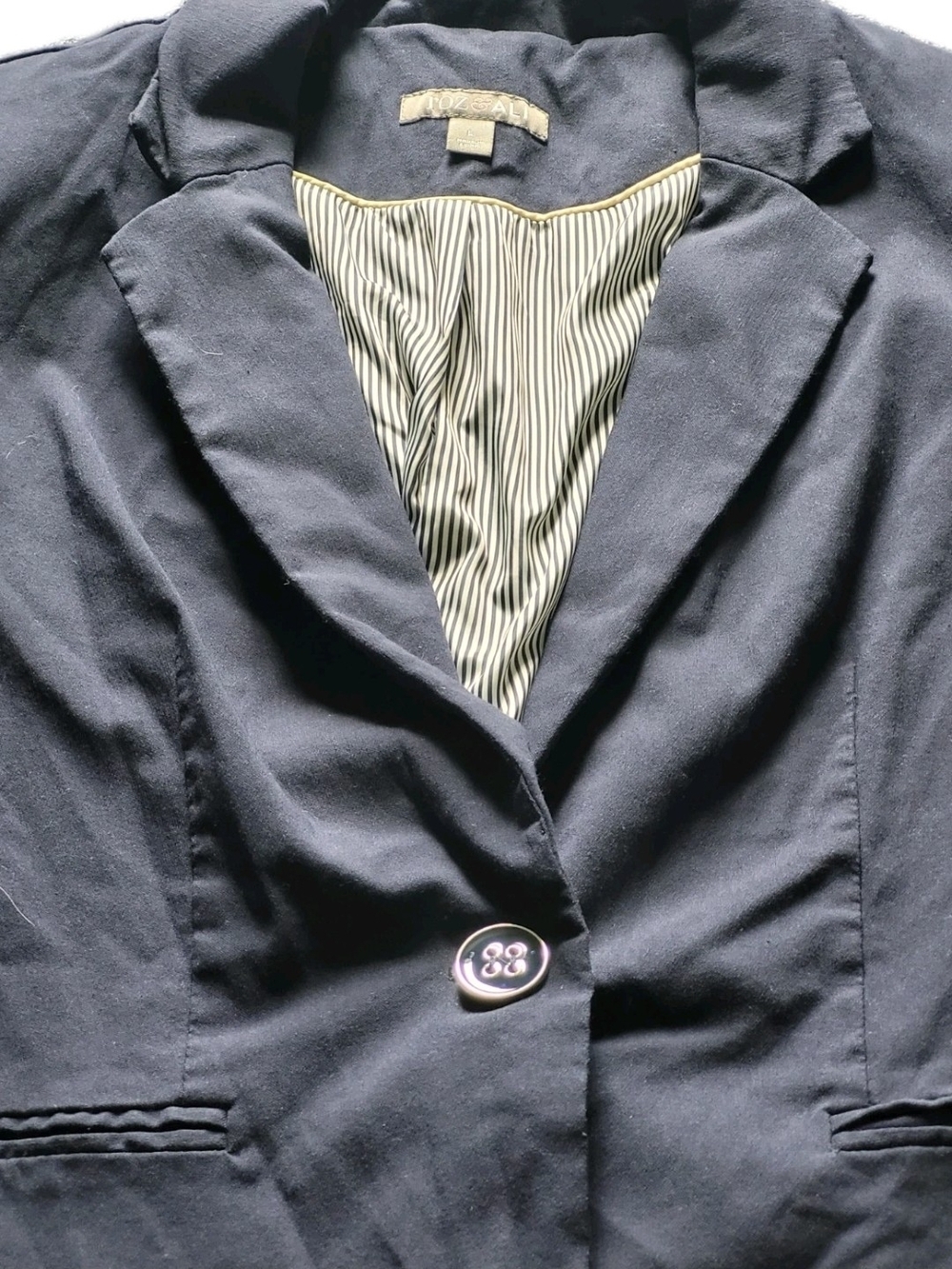 Roz & Ali Women’s L Navy Blue One Button Blazer Stretch Career Work Jacket - Picture 2 of 10